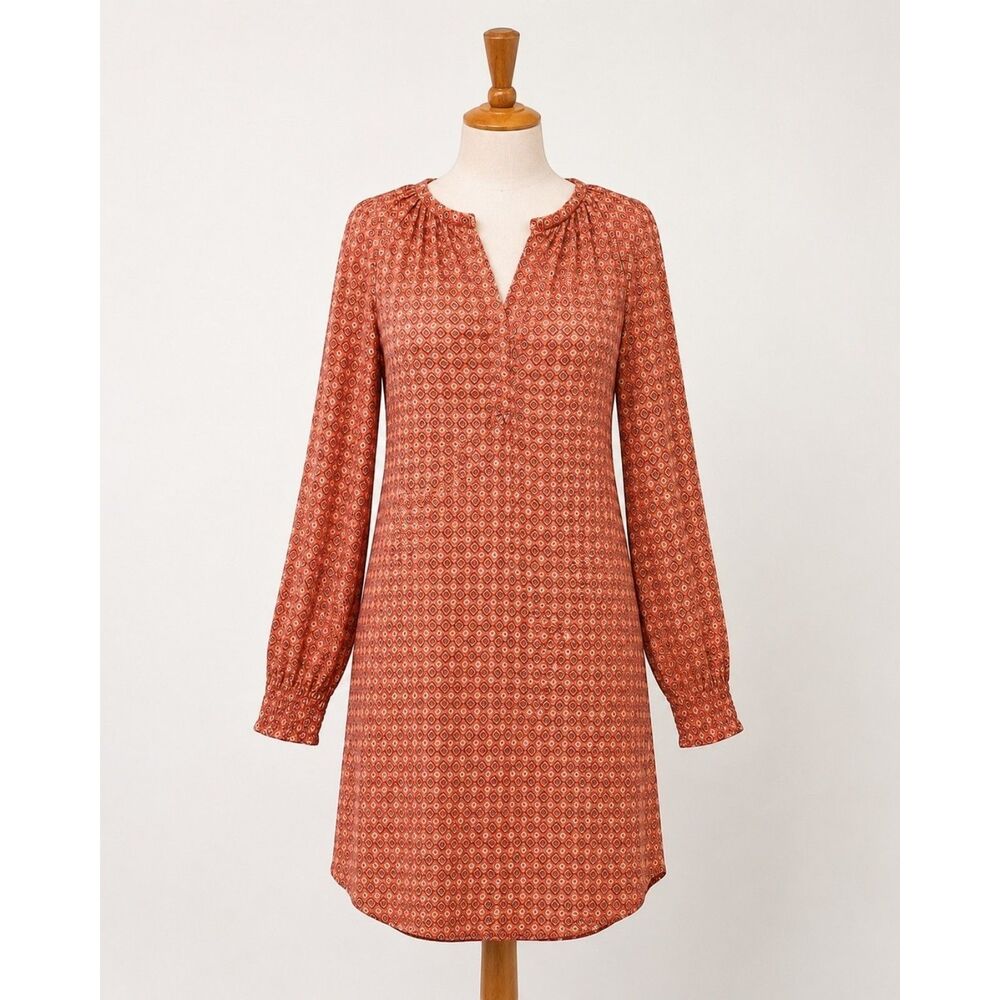 Banana Republic Shirt Dress Womens 4 Orange Geometric Long Sleeve